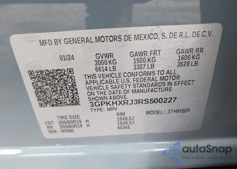 2024 Honda Prologue Touring из США, поврежденный, VIN 3GPKHXRJ3RS500227